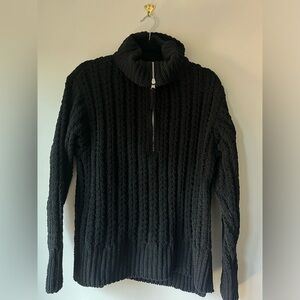 Aerie Women's Cable Car Knit Quarter Zip Sweater Black Medium